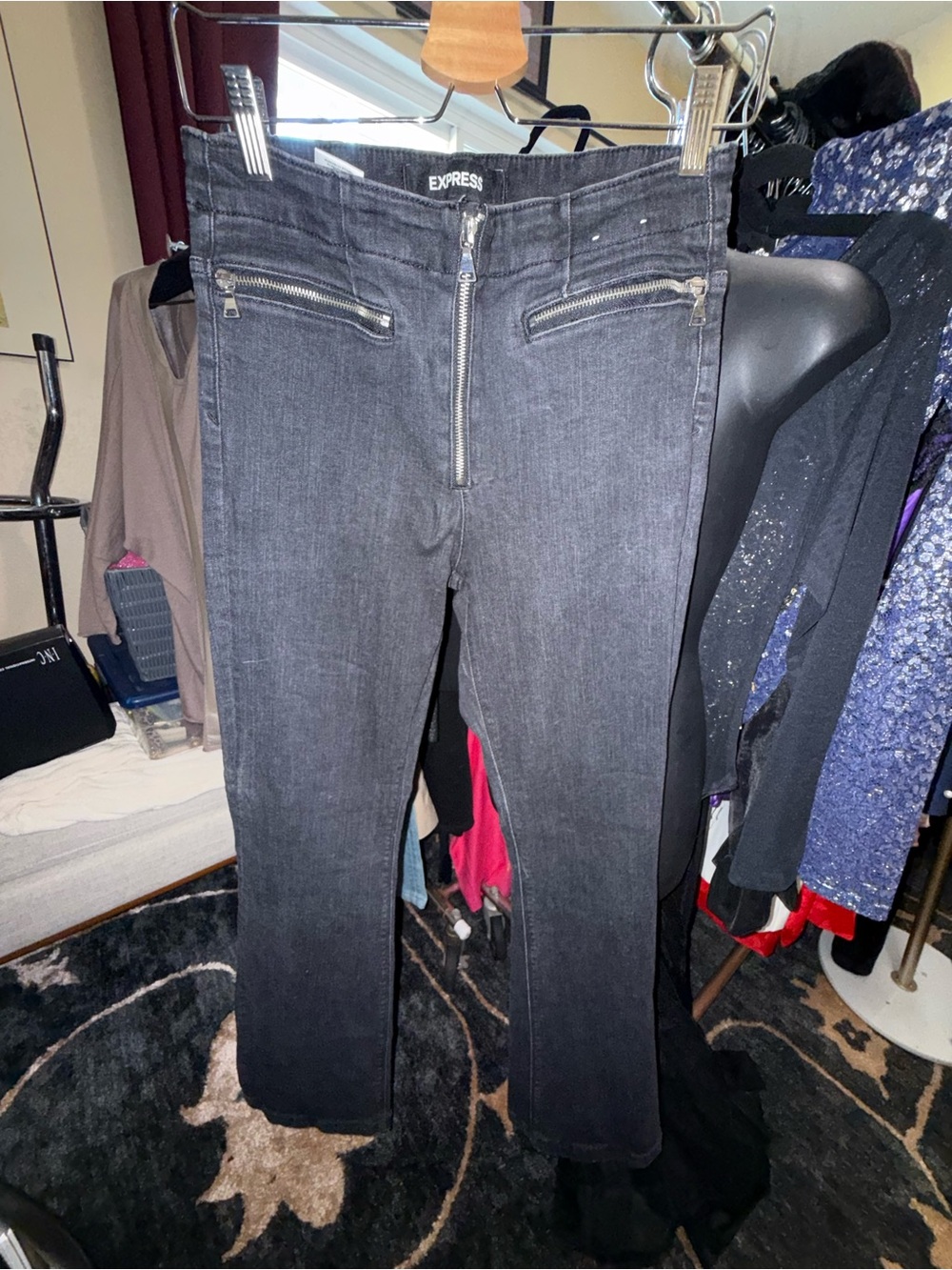 Express Women's Black Bootcut Jeans with Front Zip